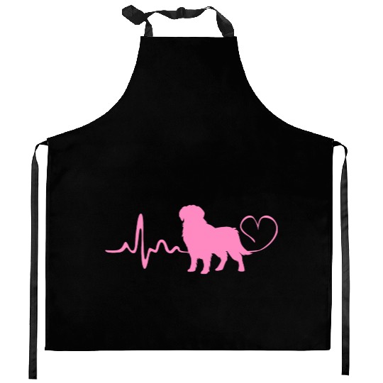 Dog Silhouette Golden Retriever Heartbeat Kitchen Aprons