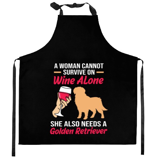 Dog And Wine Funny Golden Retriever Mom Kitchen Aprons
