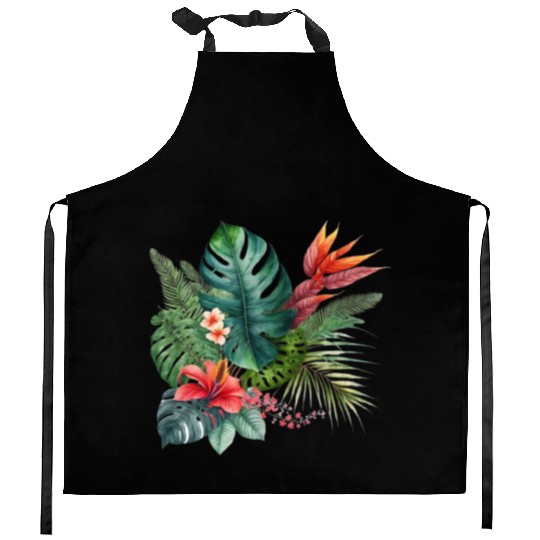 Watercolor Tropical Leaves Clipart, Tropical Leaf Kitchen Aprons