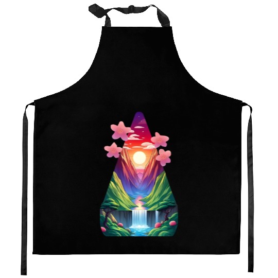 sunrise waterfall scenery Kitchen Aprons