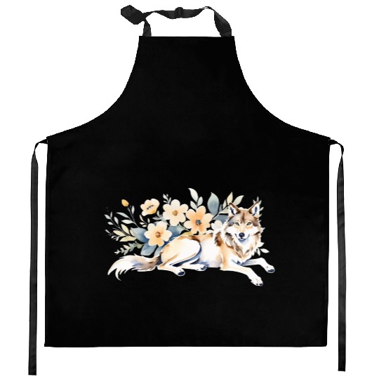 A Serene Wof with Wildflowers Kitchen Aprons