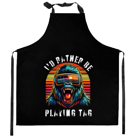 I'd Rather Be Playing Tag Ape Monkey Tag Primate Kitchen Aprons