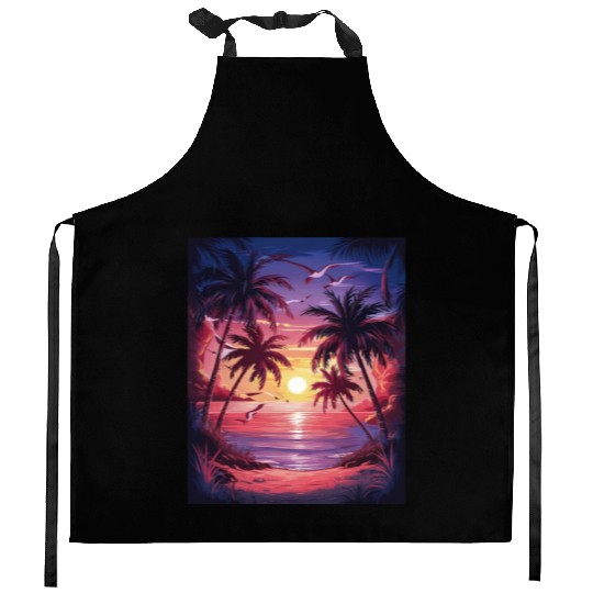 summer beach "Tropical Twilight Serenity" Kitchen Aprons