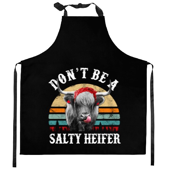 Don't Be A Salty Heifer Cute Highland Cow Lover Kitchen Aprons