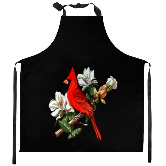Northern Red Cardinal On A Branch Kitchen Aprons