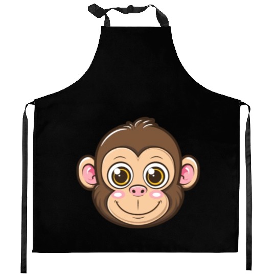 Adorable Monkey Face With Big Eyes Kitchen Aprons