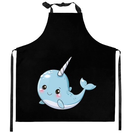 Adorable Narwhal Fantasy Encounter Kitchen Aprons