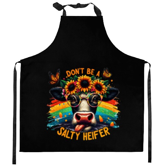 Don't Be A Salty Heifer Pun Cows Lover Vintage Kitchen Aprons