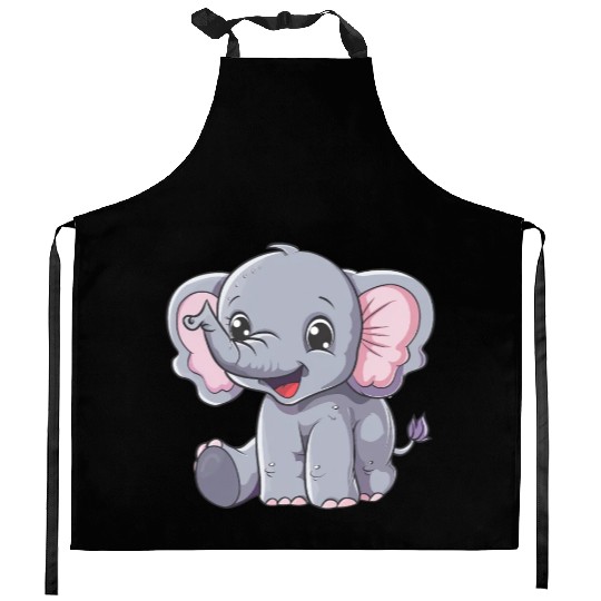Adorable Baby Elephant Joyful Smile Kitchen Aprons