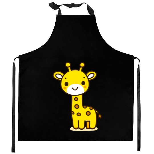 Friendly Stick Figure Giraffe Kitchen Aprons