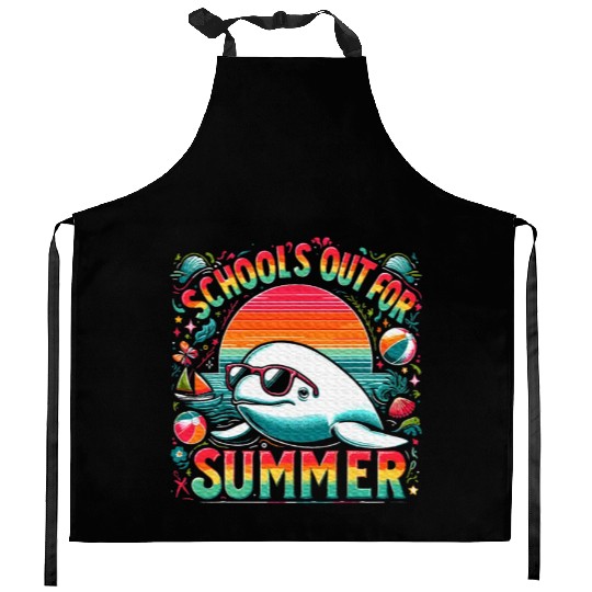 Schools Out For Summer Teacher Beluga Whale Kitchen Aprons