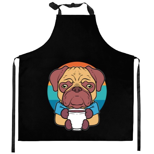 Pug Drinking Coffee Dog Lover Kitchen Aprons