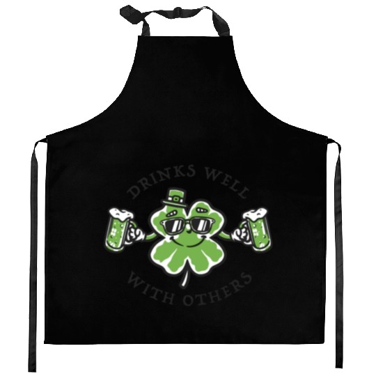 Drinks Well Funnyin St. Pattys Day Drinking Kitchen Aprons