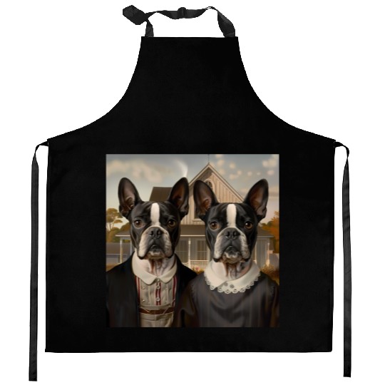 Boston Terrier Funny Sleeve Kitchen Aprons