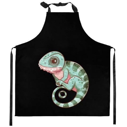Charming Chameleon Curled Tail Imagery Kitchen Aprons