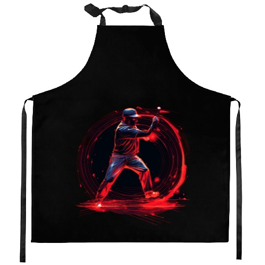 Baseball Pitcher in Red Neon, Pop Art Kitchen Aprons