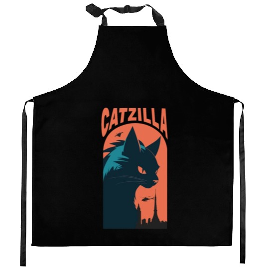 Catzilla king of Cat monster Kitchen Aprons