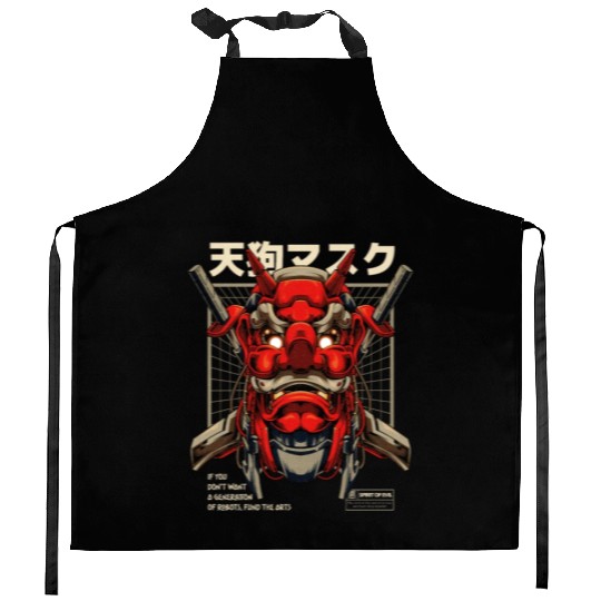 Tengu Mecha Japanese Devil Tattoo Kitchen Aprons