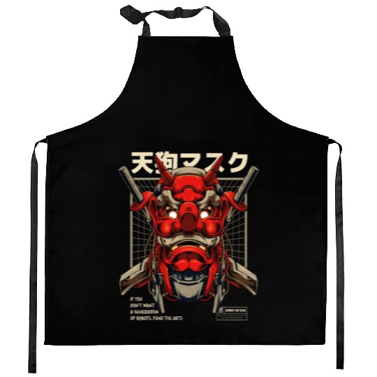 Tengu Mecha Japanese Devil Tattoo Kitchen Aprons