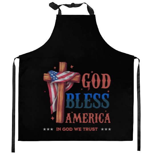 God Bless America Proud Retro US Flag 4th Of July Kitchen Aprons