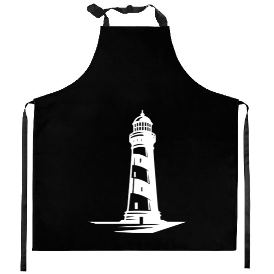 Old Lonely Striped Coastal Lighthouse Kitchen Aprons