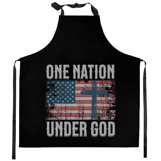 One Nation Under God Retro US Flag Christian Cross Kitchen Aprons