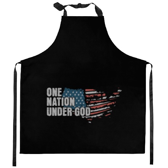 4th Of July One Nation Under God US Flag Faith Kitchen Aprons