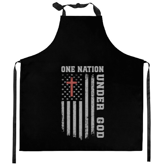 One Nation Under God US Flag Christian 4th of July Kitchen Aprons