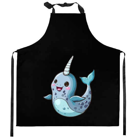 Adorable Narwhal Cartoon Enchantment Kitchen Aprons