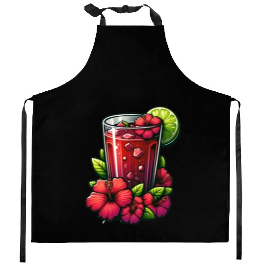 Red Flower Hibiscus Tea Kitchen Aprons