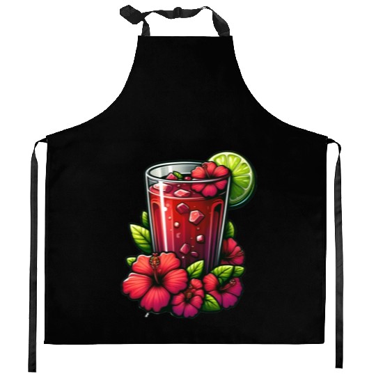 Red Flower Hibiscus Tea Kitchen Aprons