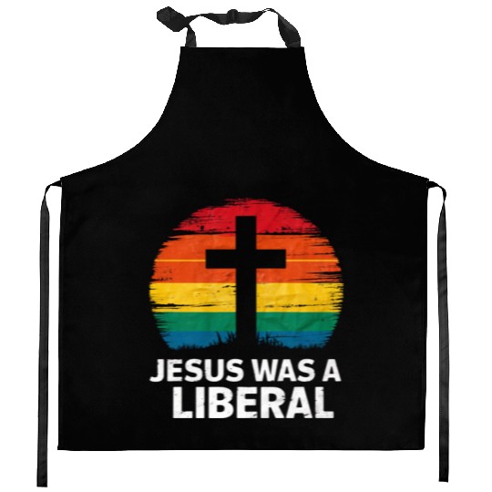 Jesus Was A Liberal Retro Sunset Progressive Kitchen Aprons
