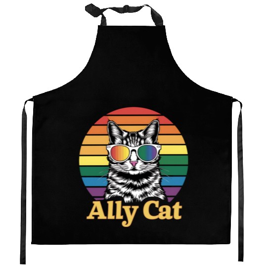 Ally Cat LGBT Rainbow Flag LGBTQ Gift Kitchen Aprons