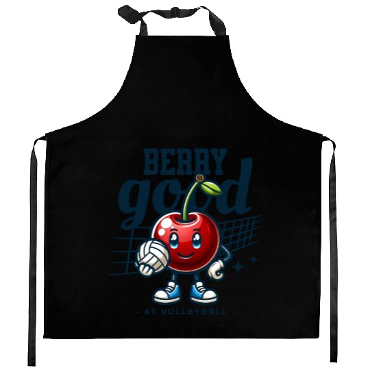 Berry Good at Volleyball - Cherry Character Design Kitchen Aprons