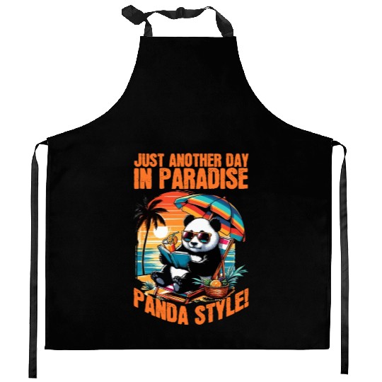 PANDA RELAXING MOMENT IN SUNSET, PANDA STYLE Kitchen Aprons