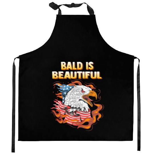 Bald Is Beautiful US Flag Eagle 4th Of July Funny Kitchen Aprons