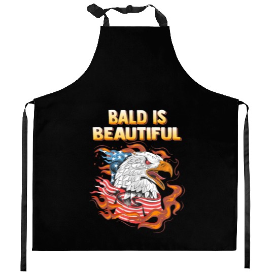 Bald Is Beautiful US Flag Eagle 4th Of July Funny Kitchen Aprons