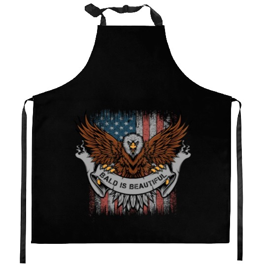 Bald Is Beautiful US Flag 4th Of July Funny Eagle Kitchen Aprons