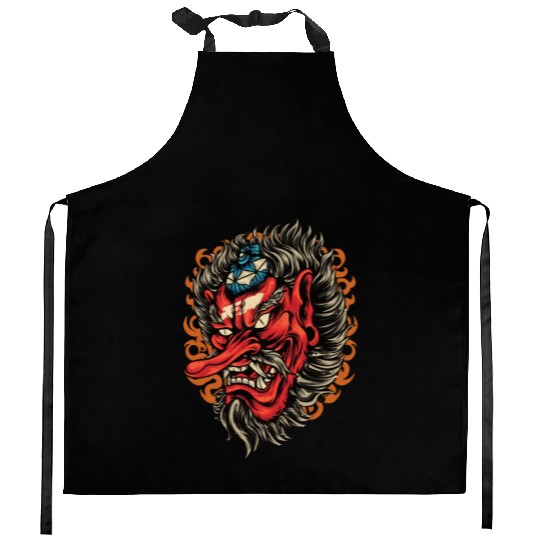 Vintage Red Tengu Japanese Demon Tattoo Kitchen Aprons