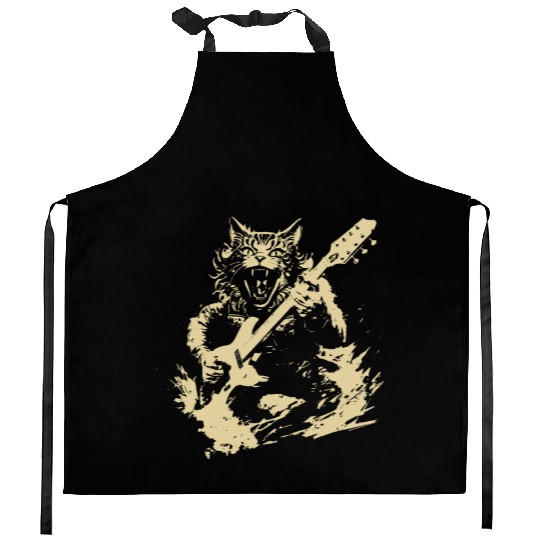 Meow Cat Playing Guitar Instruments Awesome Kitchen Aprons