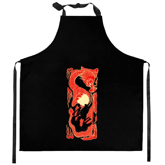Japanese Dragon Sunset Tattoo Kitchen Aprons