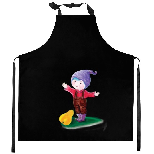 Purple Hat Gnome With Blue Hair & Pear Kitchen Aprons