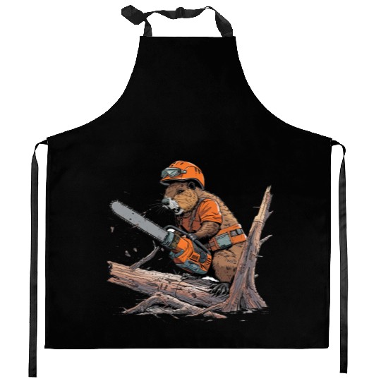 Beaver Lumberjack Chainsaw Kitchen Aprons