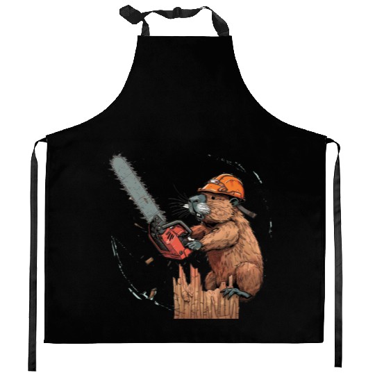 Beaver Lumberjack Chainsaw Kitchen Aprons