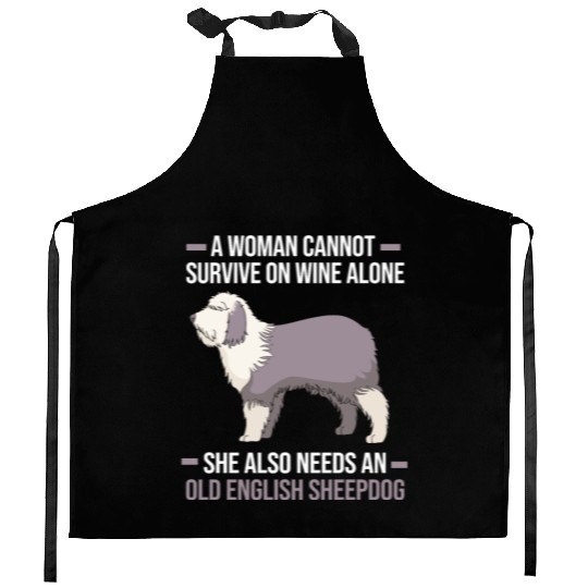 Dog Mom Wine Lover Funny Old English Sheepdog Kitchen Aprons