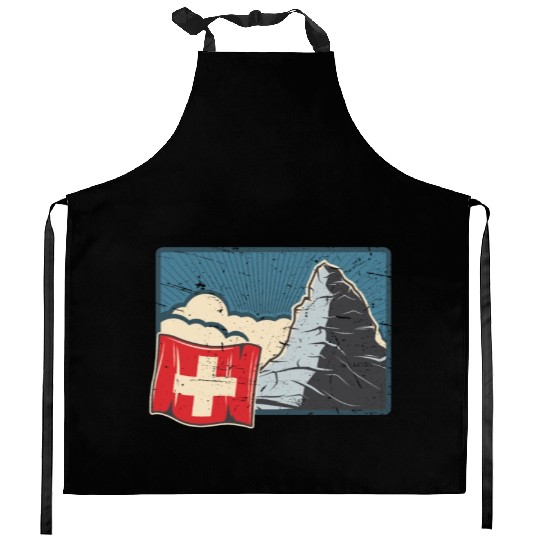 Vacation Skiing, Hiking, Mountain Switzerland Kitchen Aprons