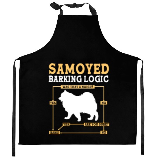 Dog Barking Logic Funny Samoyed Dog Pun Kitchen Aprons
