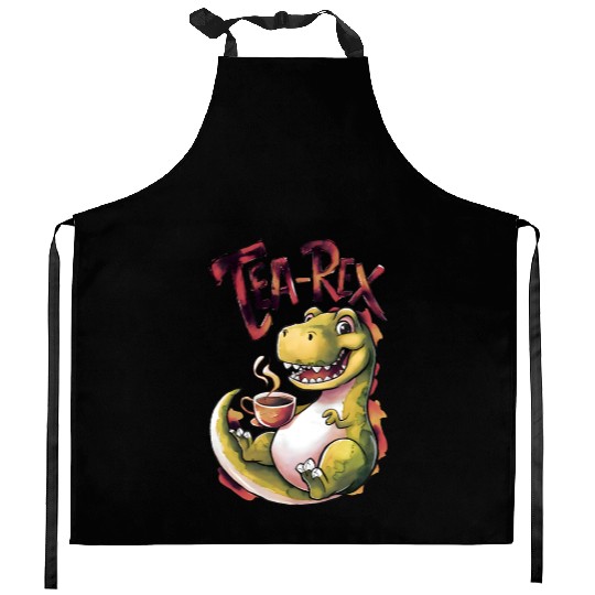 Tea-Rex Delight Dino drinking tea Kitchen Aprons
