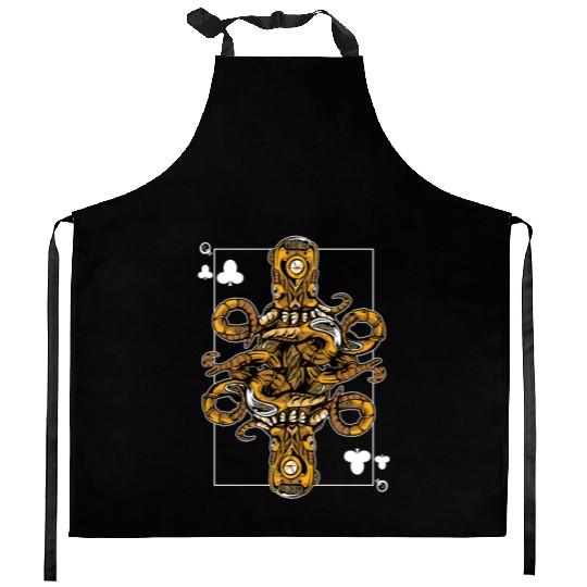 Octopus Steampunk Card Game Queen of Clubs Poker Kitchen Aprons