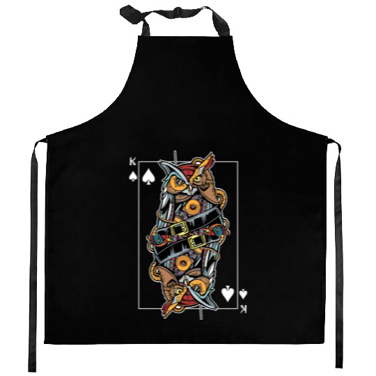 Eagle Owl Steampunk Card Game King of Spades Poker Kitchen Aprons